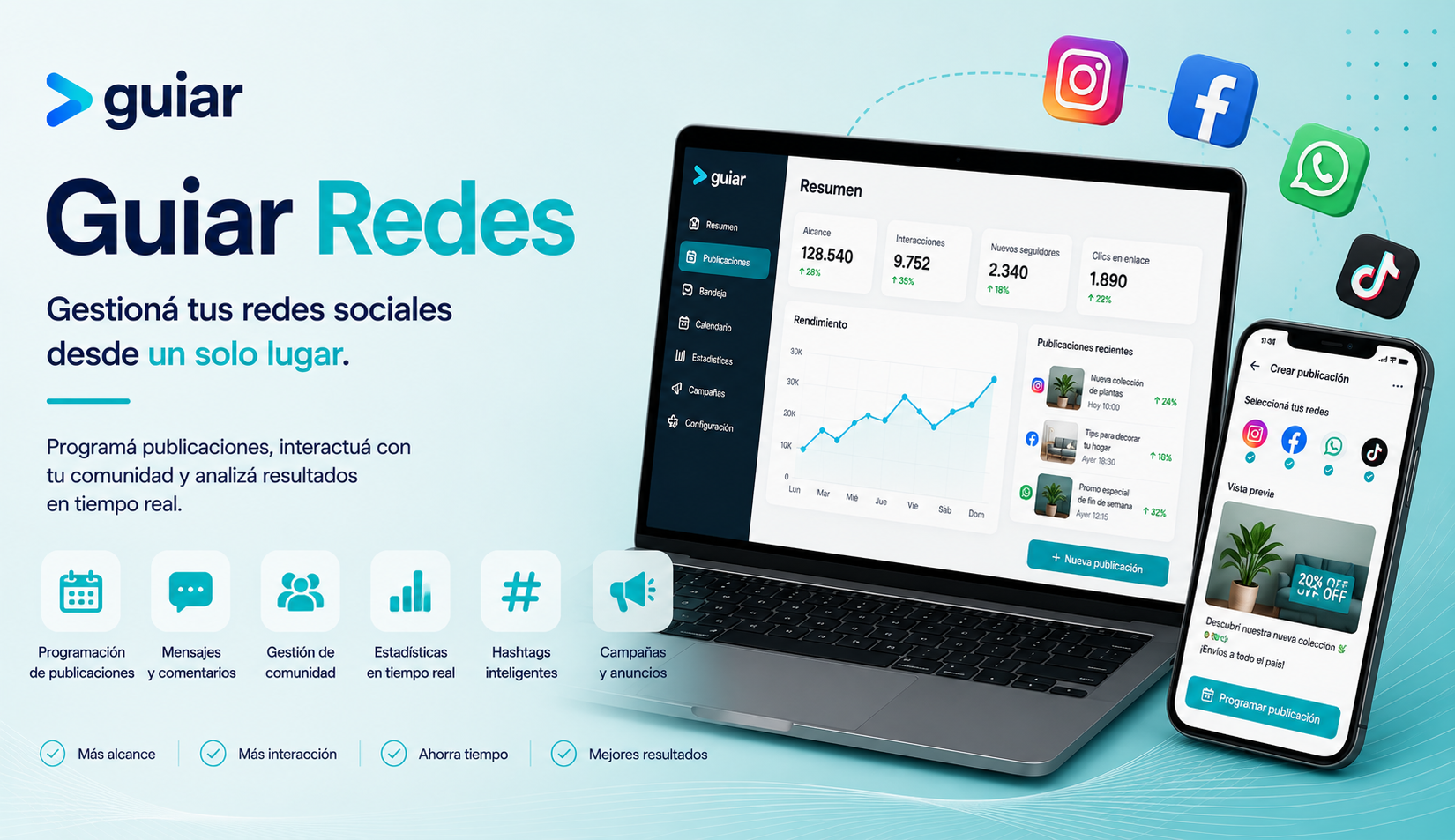 Guiar Redes, presencia digital, publicaciones y ventas en redes.